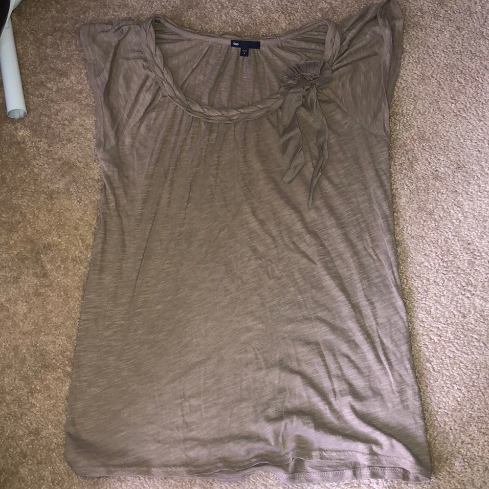 tan flowy shirt with designed collar